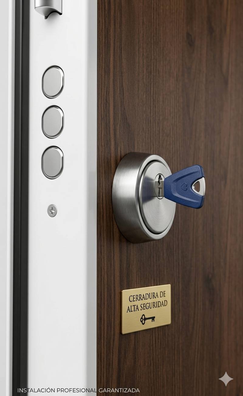 Cerradura de alta seguridad en una puerta acorazada para prevenir okupas en Mijas