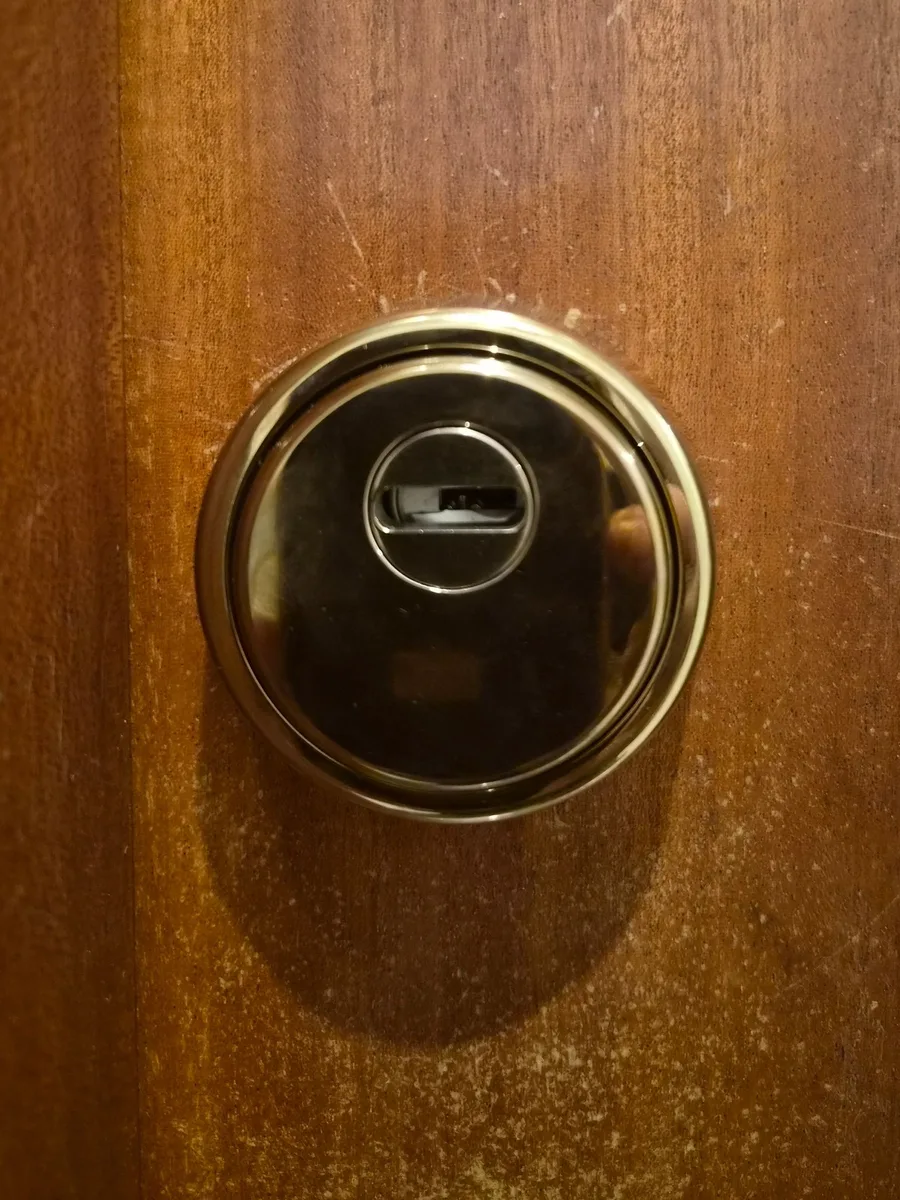 Escudo acorazado nuevo instalado sobre el bombín en una puerta de Mijas